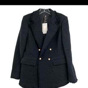 Mango Black Textured Blazer with Gold Buttons